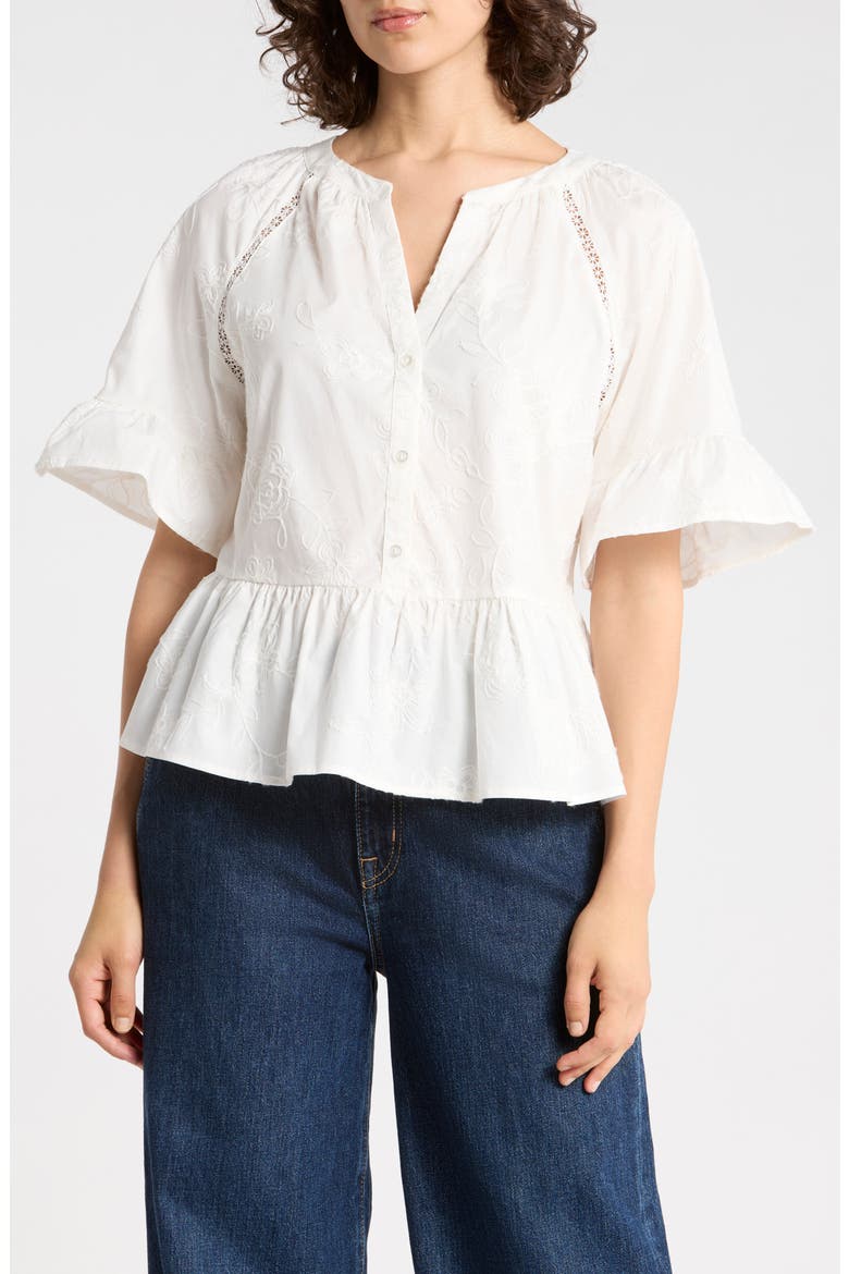 Ruffle Short Sleeve Peplum Top, Main, color, VANILLA CLAM
