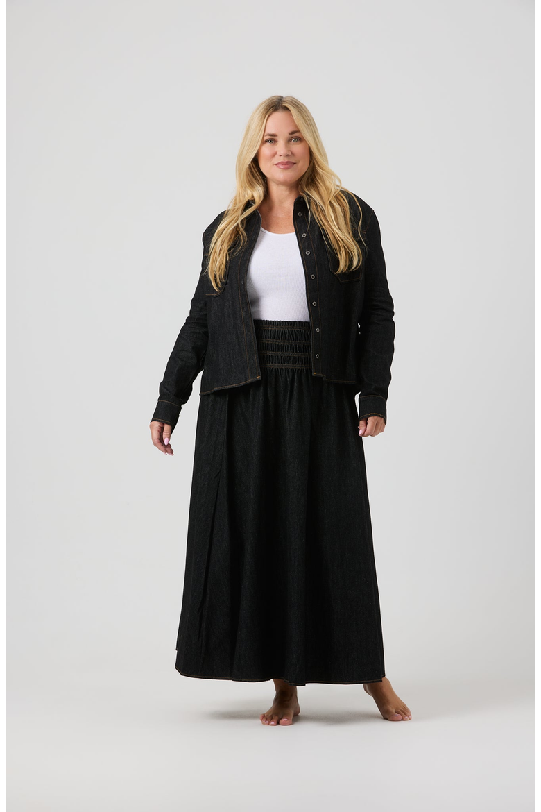 Hana Blouse, Alternate, color, Black Denim