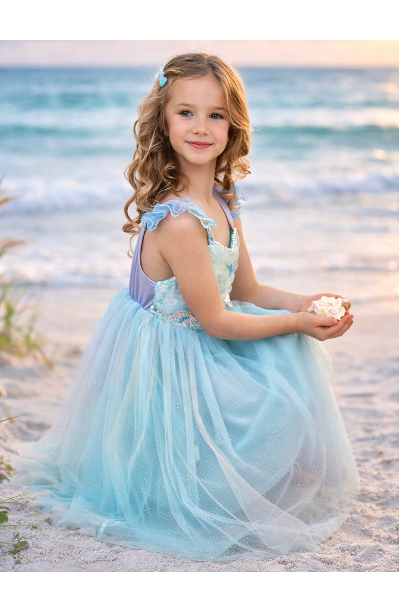 Mia Belle Girls Ocean Princess Sequin Tulle Dress, Alternate, color, Blue