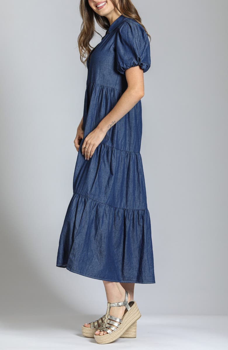 APNY Puff Sleeve Tiered Denim Maxi Dress, Alternate, color, 