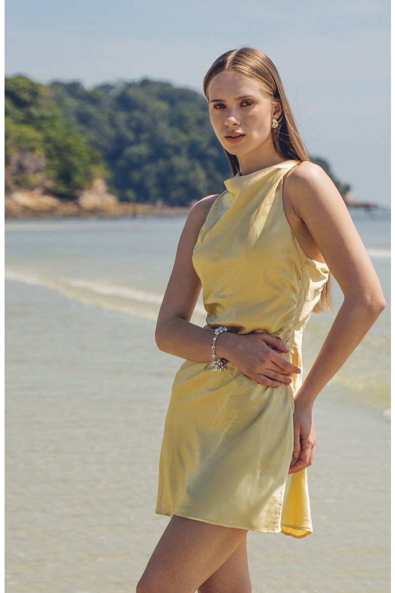 Harper Silk Mini Dress, Alternate, color, Butter Yellow