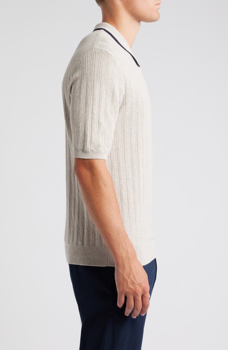 Wax London Bury Zip Polo Cotton & Cashmere Sweater, Alternate, color, Natural Melange