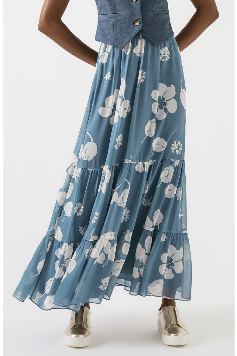 Rumi Floral Tiered Maxi Skirt, Main, color, BLUE MULTI