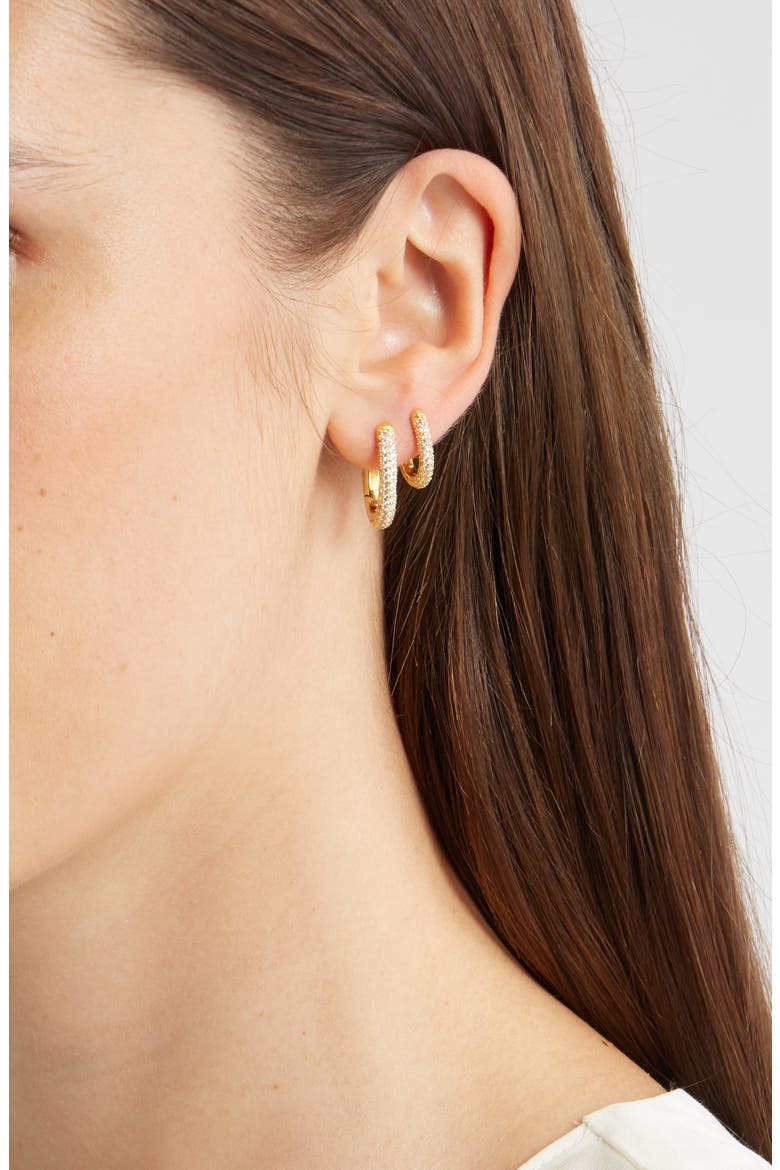 Set of 2 Cubic Zirconia Pavé Oval Huggie Hoop Earrings, Alternate, color, CLEAR- GOLD