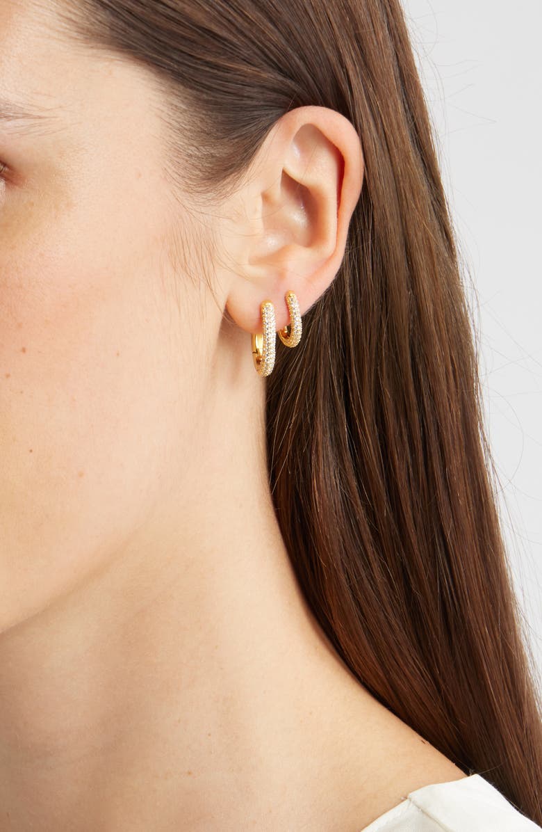 Nordstrom Set of 2 Cubic Zirconia Pavé Oval Huggie Hoop Earrings, Alternate, color, Clear- Gold