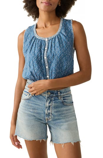 Faherty Isla Denim Crop Tank In Key Largo Blue