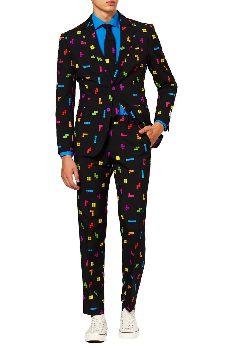 OppoSuits Tetris<sup>®</sup> Two Button Notch Lapel Suit, Main, color, Black