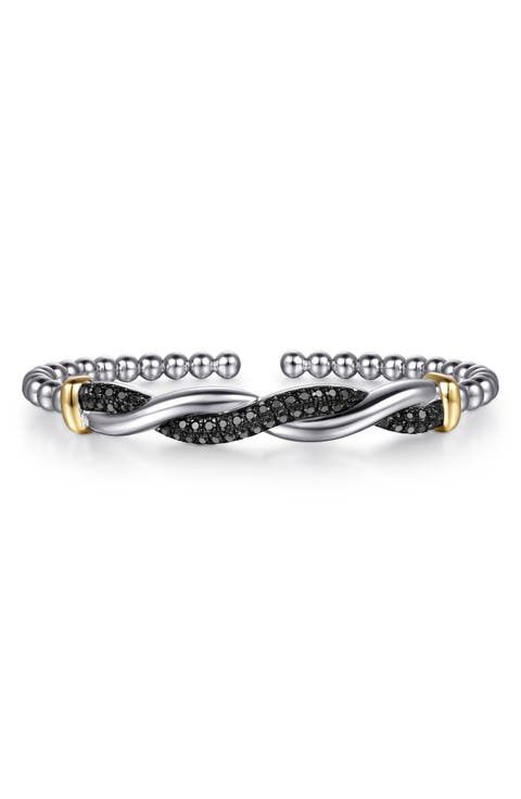 Bujukan Sterling Silver & 14k Gold Black Spinel Bangle