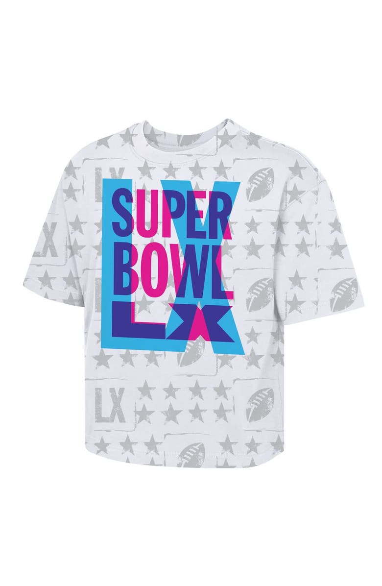 Outerstuff Girls Youth Outerstuff White Super Bowl Merchandise Superbowl LX Sunday Funday Boxy T-Shirt, Main, color, White