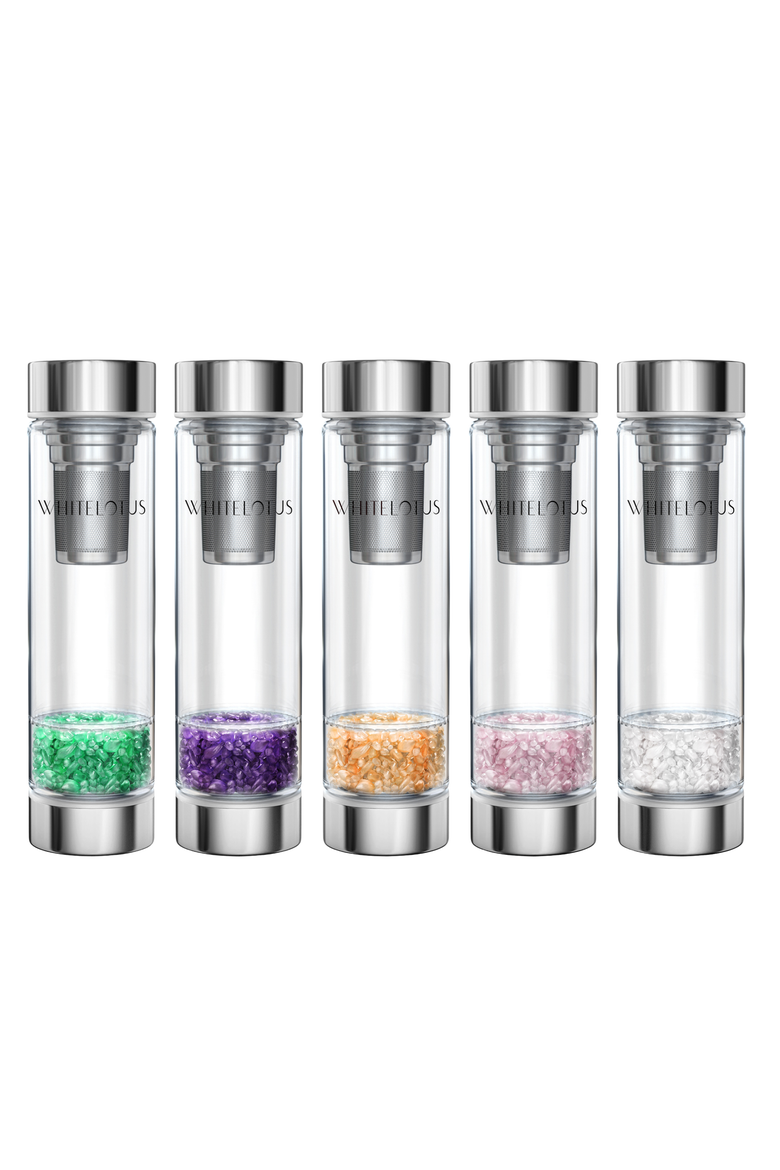 5 Sacred Stones Crystal Healing Water Bottle Luxury Glass Tea Infuser, Alternate, color, Multi