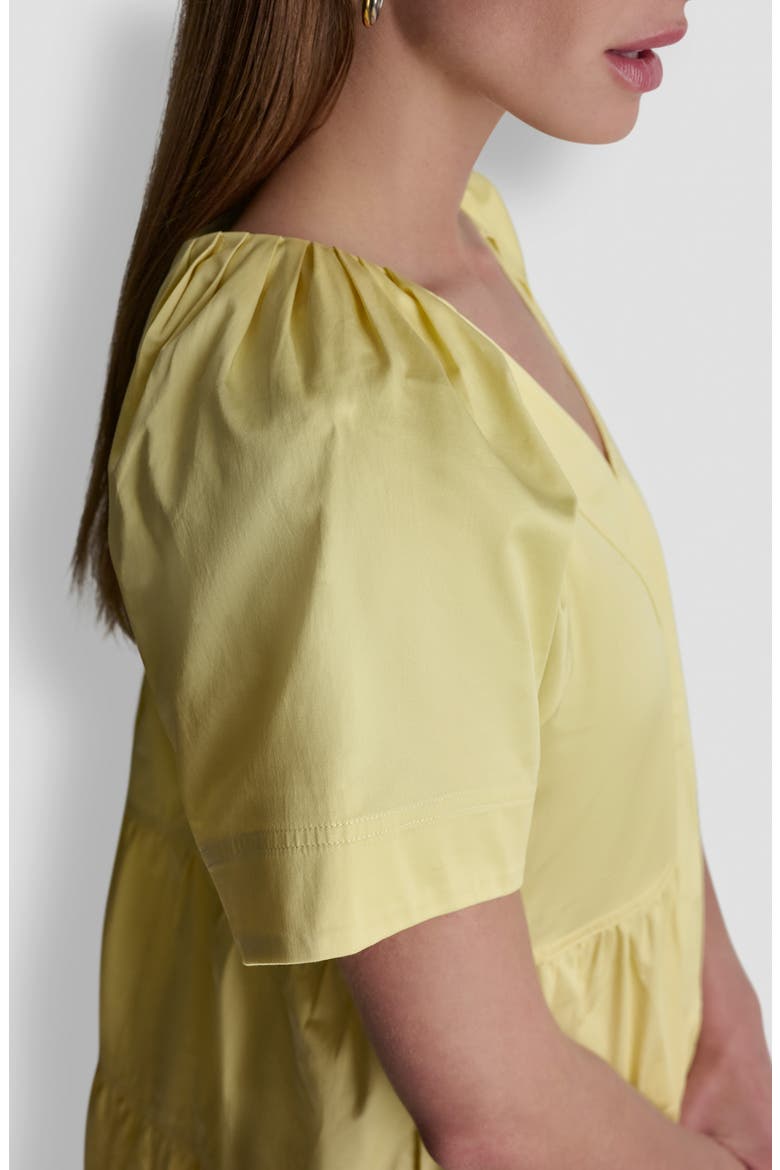 Topstitch Detail Stretch Cotton Tiered Minidress, Alternate, color, BUTTERCREAM
