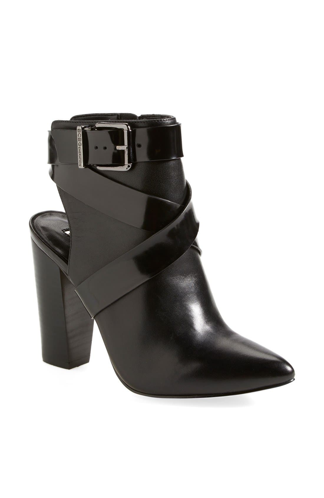 'Jezebelle' Pointy Toe Cutout Bootie, Main, color, BLACK