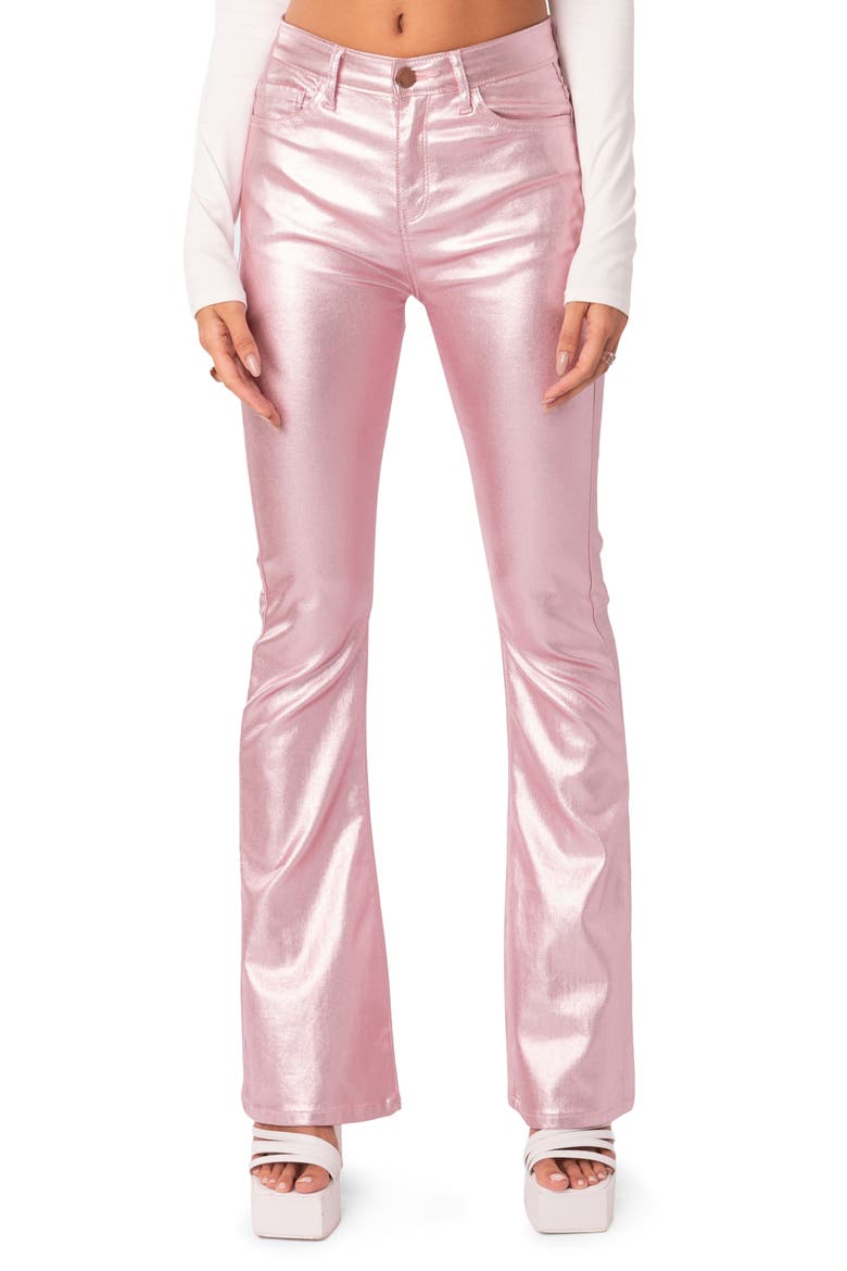 Luna Faux Leather Flare Leg Pants, Main, color, METALLIC-PINK