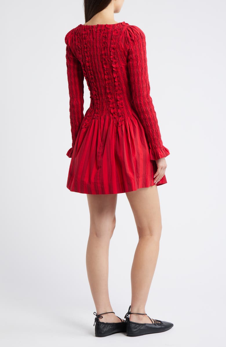 Damson Madder Raphaela Ruffle Long Sleeve Organic Cotton Minidress, Alternate, color, Red