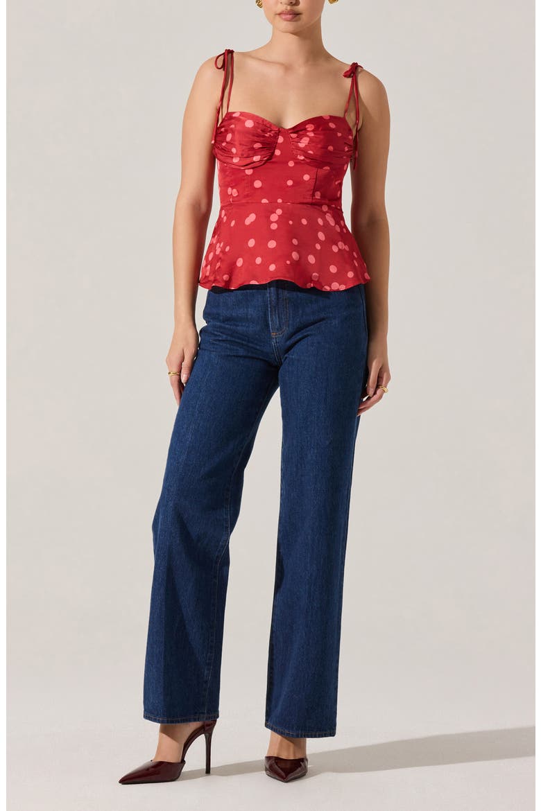 Selina Peplum Corset Top, Alternate, color, RED POLKA DOT
