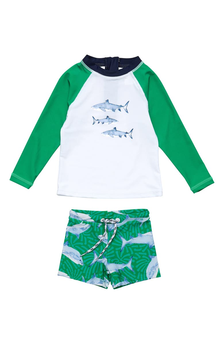 Snapper Rock Reef Shark Two-Piece Rashguard Swimsuit, Main, color, 
