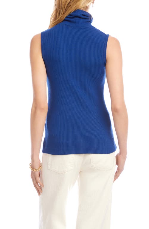 Karen Kane Turtleneck Rib Sleeveless Top In Blue