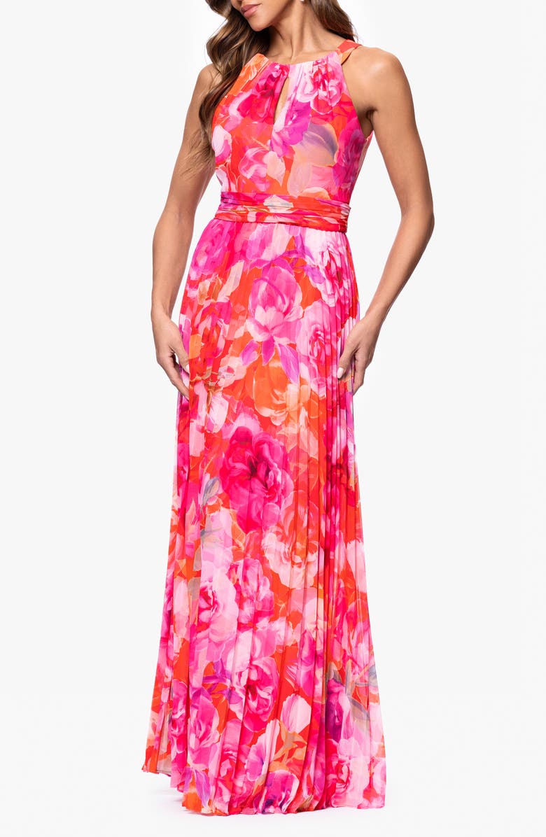 Xscape Evenings Keyhole Pleated Chiffon Maxi Dress, Alternate, color, 