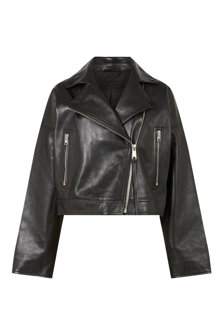 Clarke Boxy Leather Biker Jacket, Alternate, color, BLACK