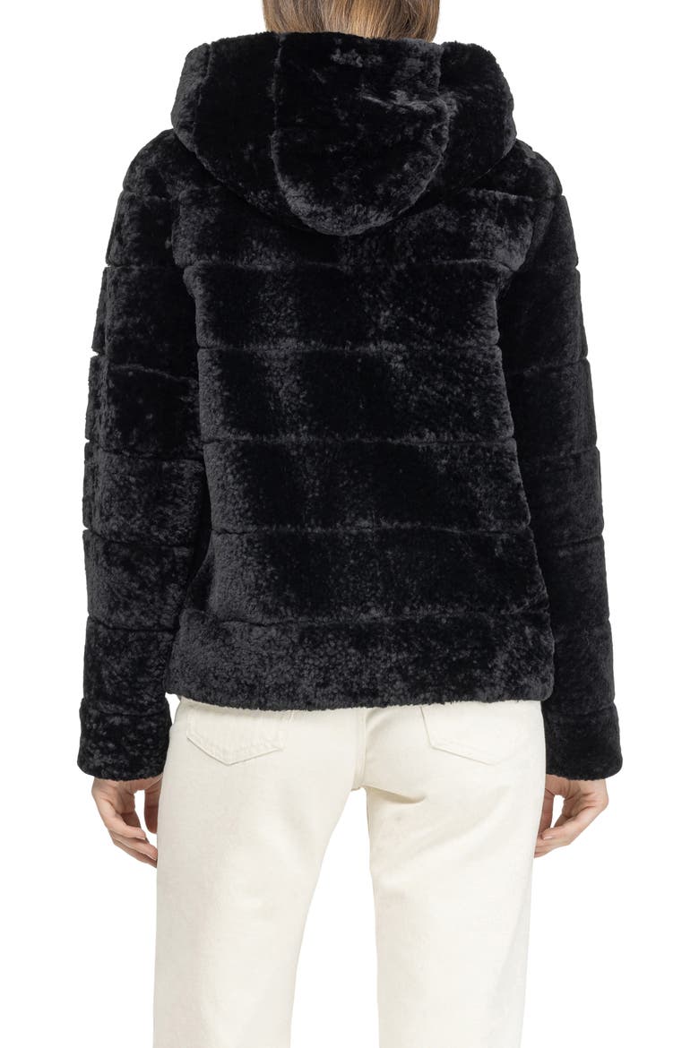 Horizontal Genuine Shearling Zip Jacket with Hood, Alternate, color, BLACK