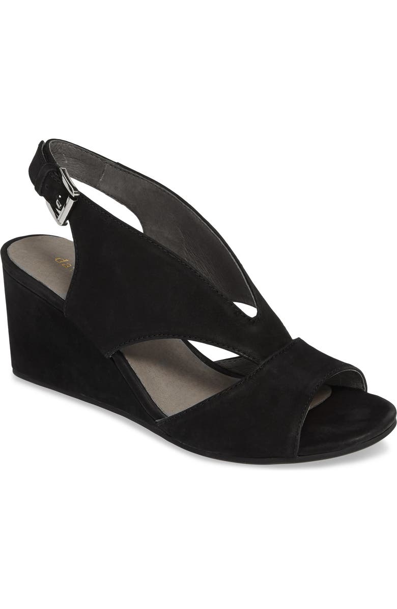 David Tate Harlem Wedge Sandal, Main, color, Black Nubuck Leather