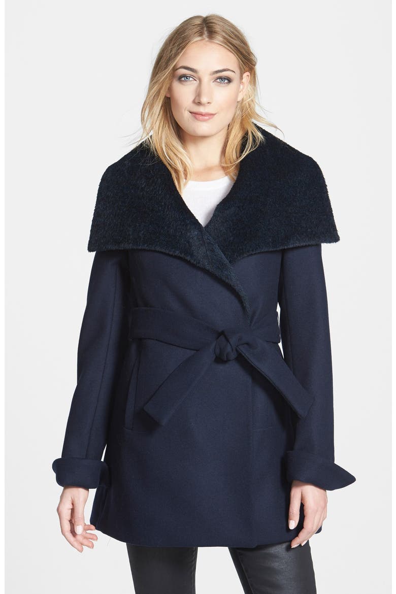 'New Jane' Wool & Alpaca Blend Trim Wrap Coat, Main, color, NAVY