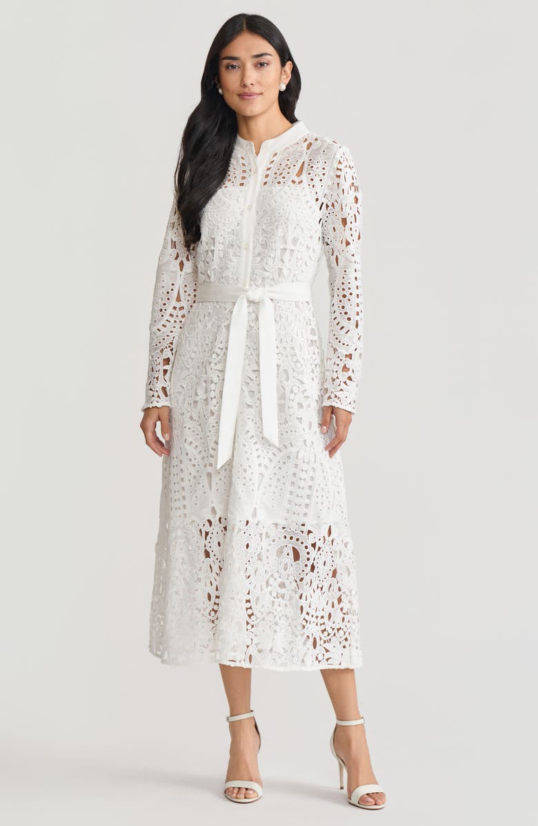 Ming Wang Fit-N-Flare Lined Laced Midi Dress, Alternate, color, White