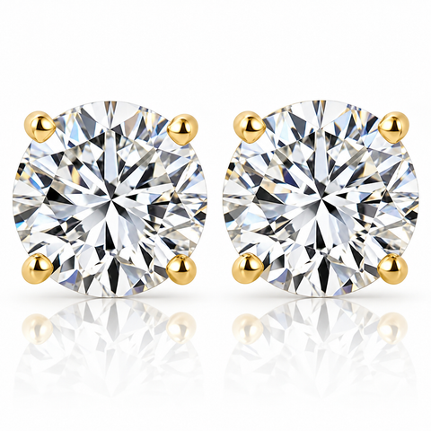 6 1/2CT Round Diamond Studs 14k Gold Lab Grown Screw Back Earrings