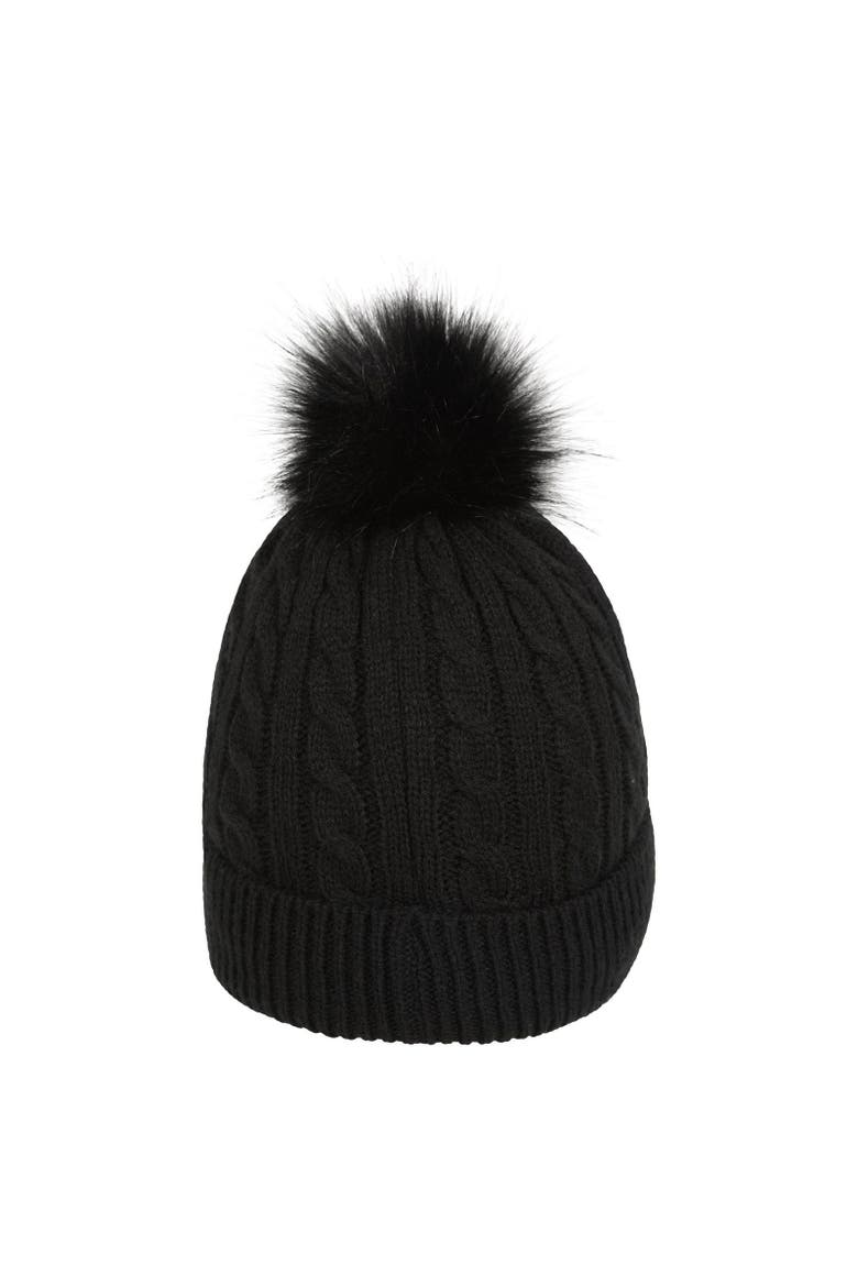Pom Pom Faux Fur Lined Beanie, Alternate, color, Black