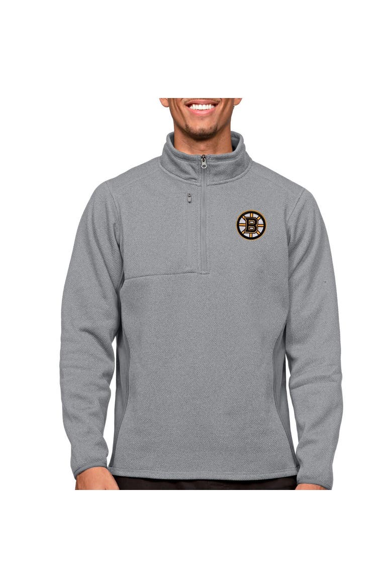 Men's Antigua Heather Gray Boston Bruins Course Quarter-Zip Pullover Top, Main, color, Heather Gray