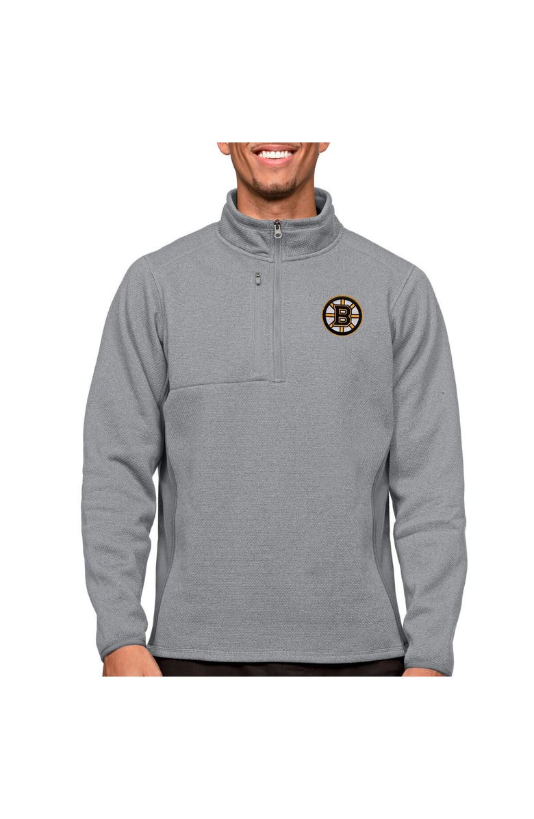 ANTIGUA Men's Antigua Heather Gray Boston Bruins Course Quarter-Zip Pullover Top, Main, color, 