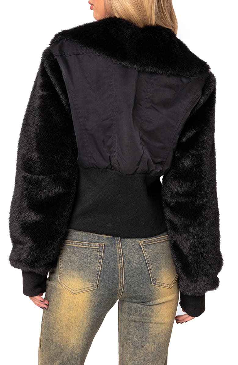 EDIKTED Malliora Faux Fur Trim Bomber Jacket, Alternate, color, Black