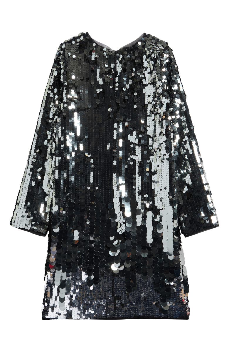 Reiss Kids' Paillette Long Sleeve Dress, Alternate, color, Silver