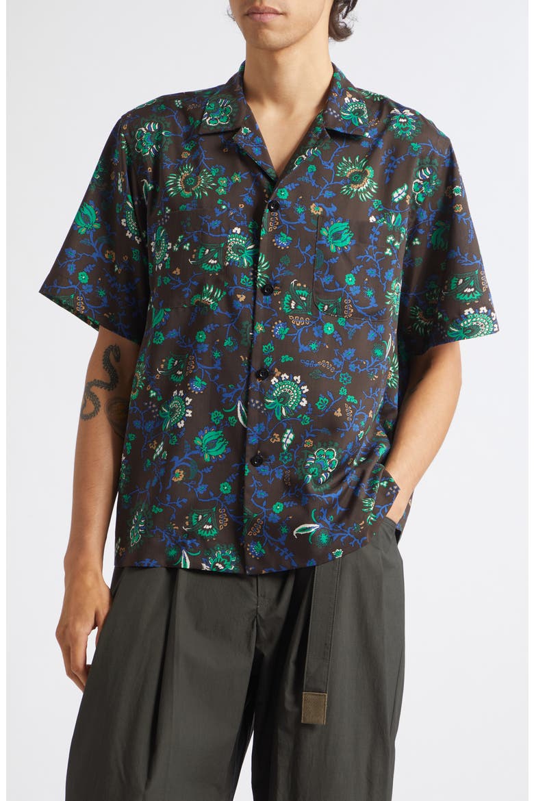 Floral Print Button-Up Shirt, Main, color, BROWN