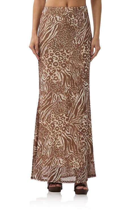 Tegan Animal Print Mesh Maxi Skirt