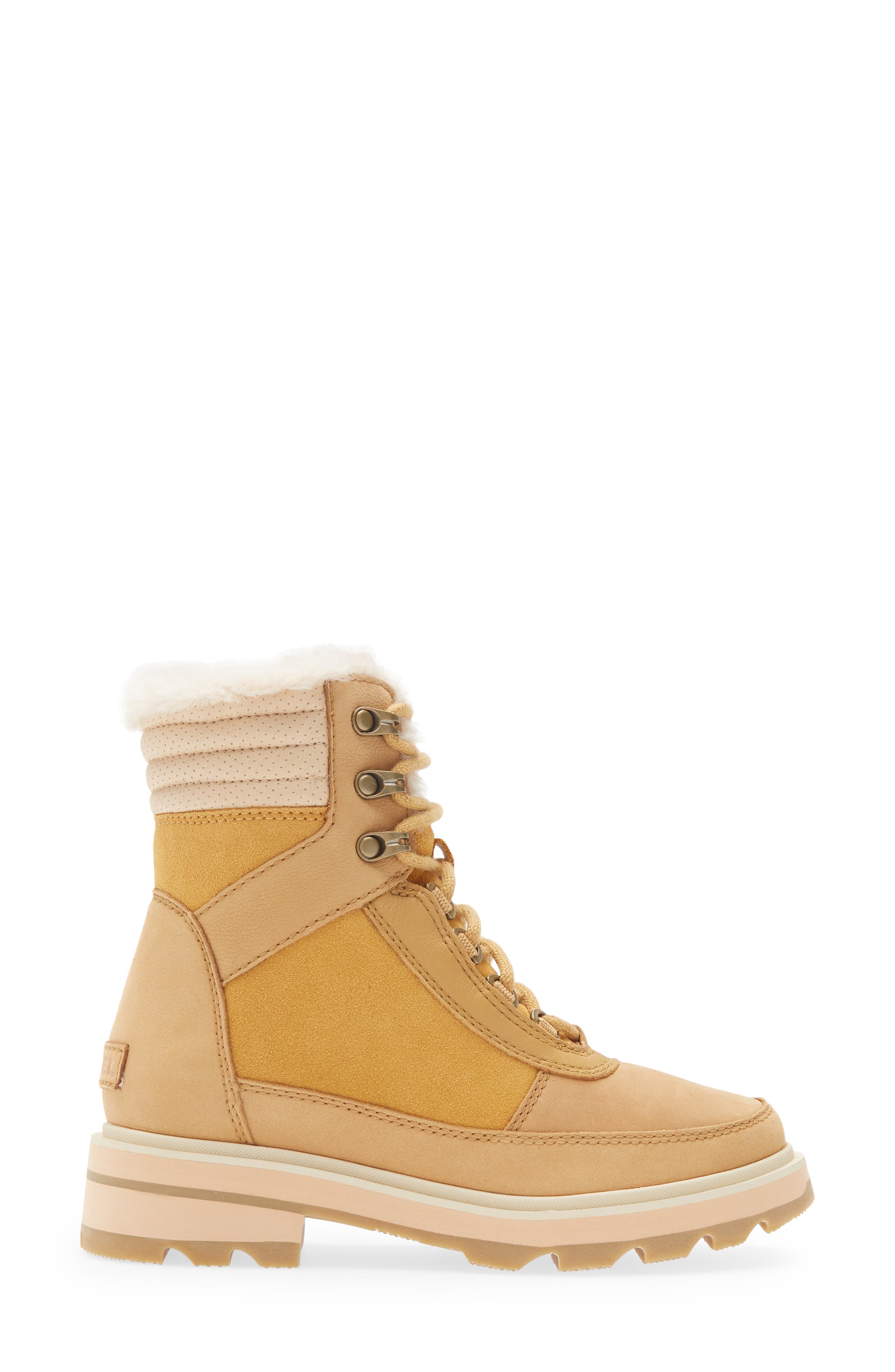 Lennox Faux Fur Trim Lace-Up Boot, Alternate, color, GEO YELLOW CURRY