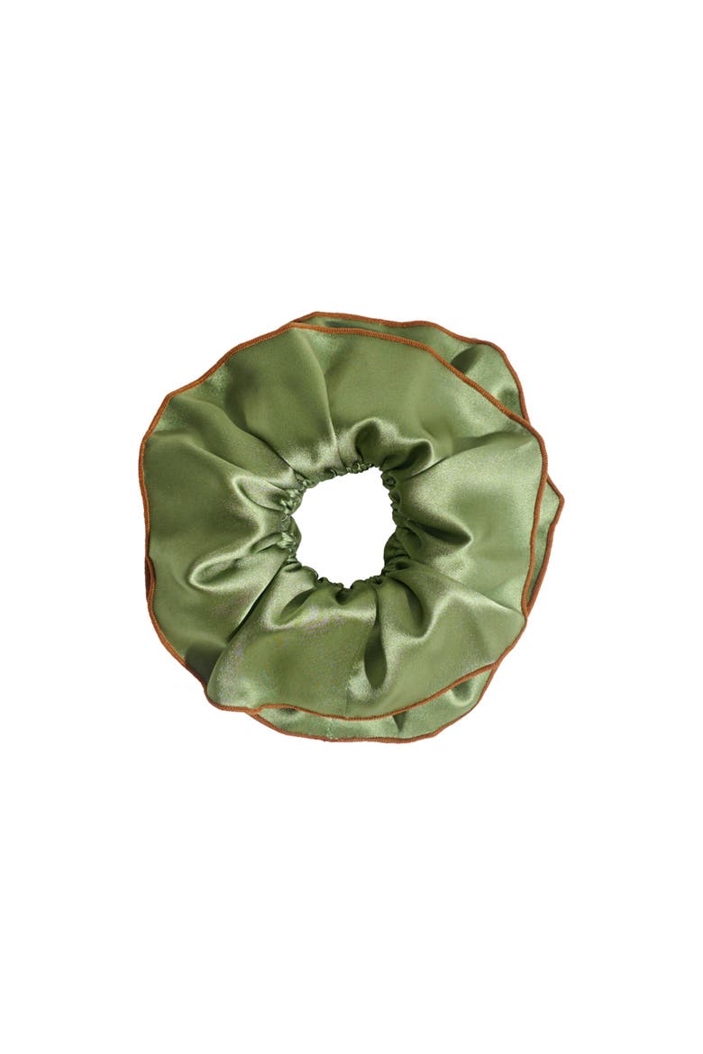 "Maxi Flower" Double-Layer Oversized Silk Scrunchie, Main, color, Martini Olive