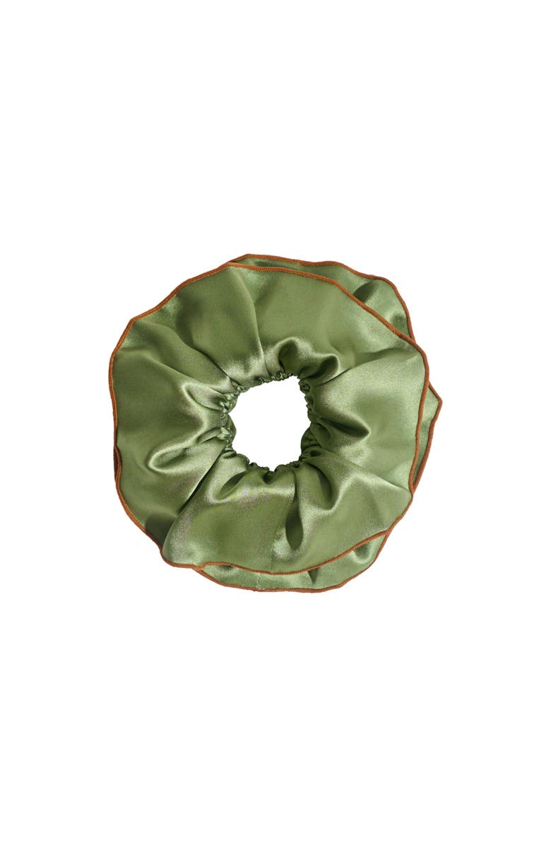Lost Pattern NYC "Maxi Flower" Double-Layer Oversized Silk Scrunchie, Main, color, Martini Olive