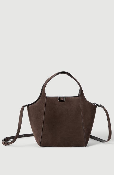 Sartorial small bucket bag in suede