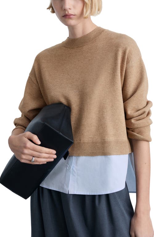 Shop Mango Mixed Media Layered Crewneck Sweater In Medium Brown