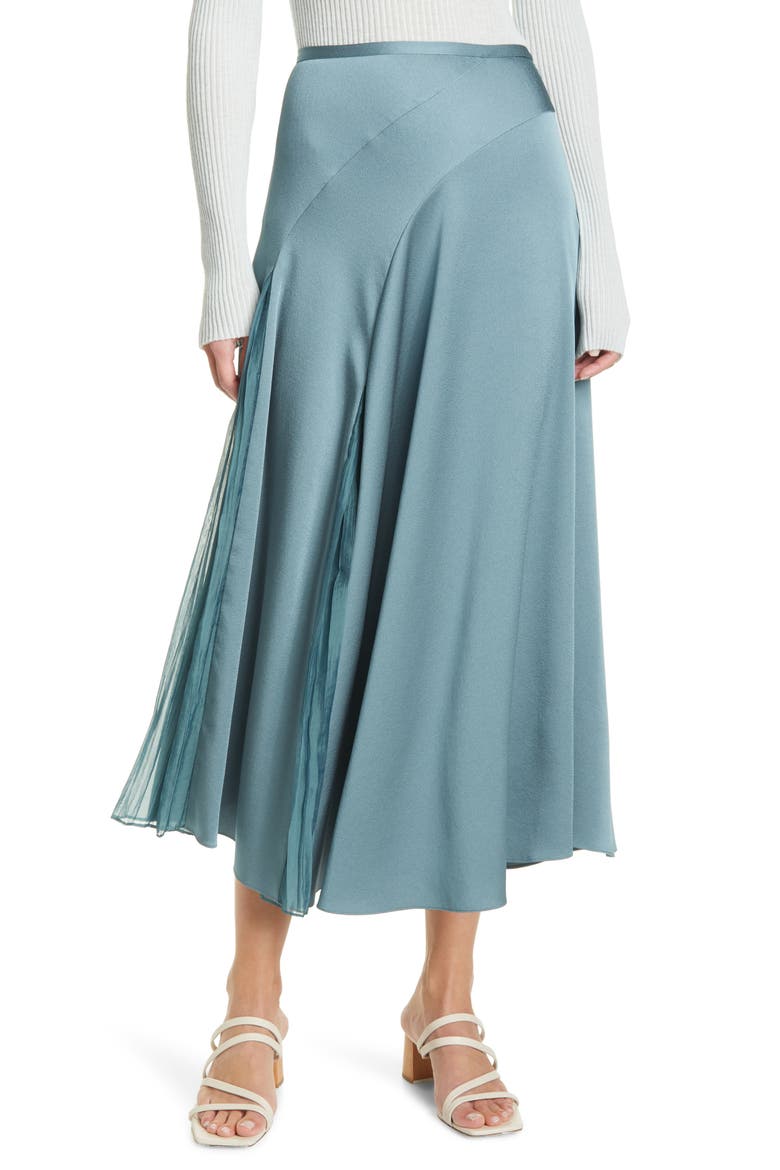 Mixed Media Panel Asymmetrical Skirt, Main, color, CELADON