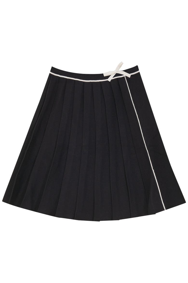 Pleated Knit Contrast Tape Tie Skirt, Main, color, Black