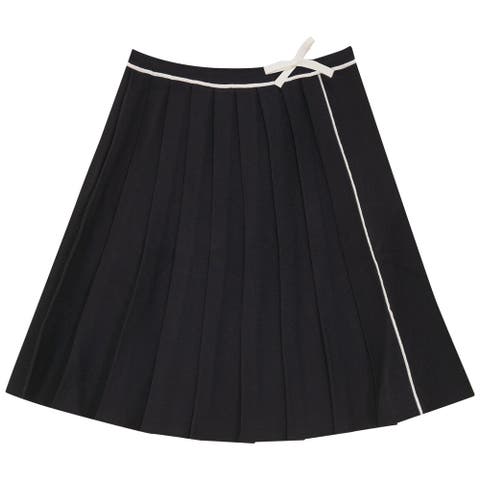 Pleated Knit Contrast Tape Tie Skirt (Big Kid)