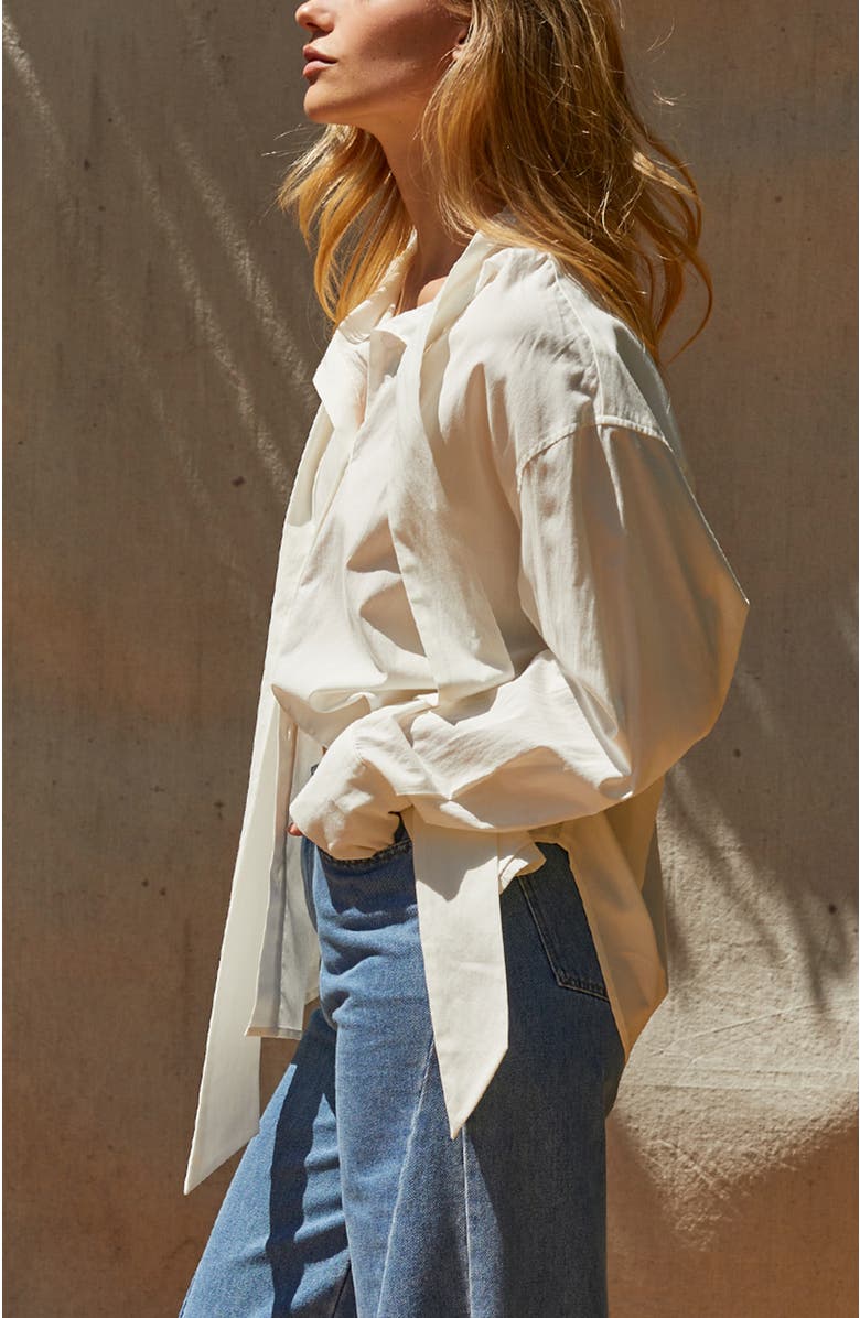 CRESCENT Neck Tie Button Up Blouse, Alternate, color,