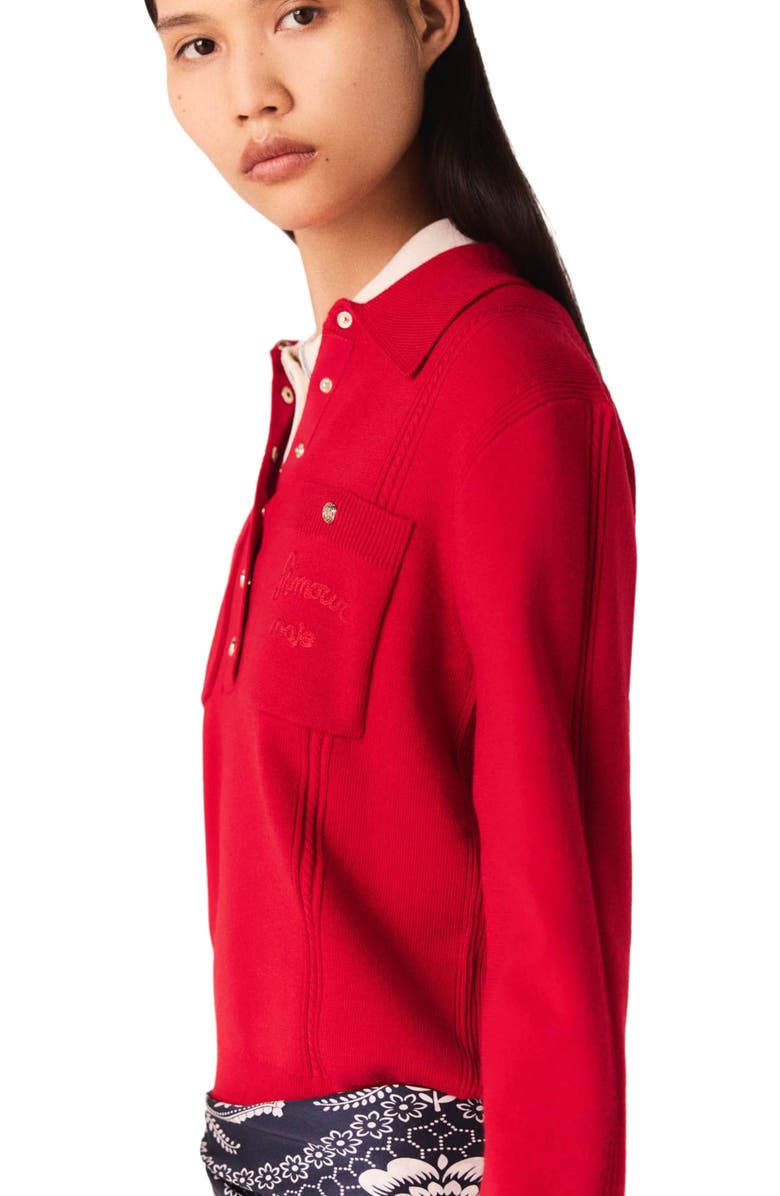 maje Polo collar sweater with embroidery, Alternate, color, Red