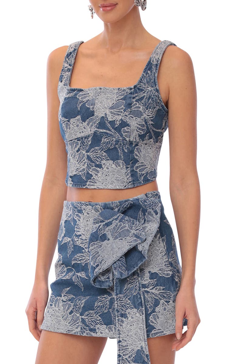 Avec Les Filles Floral Denim Corset Tank, Alternate, color, Medium Blue Wash