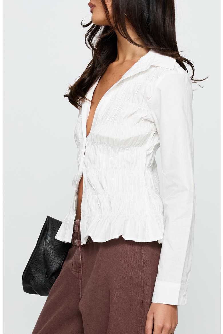 Cultivate Shirred Cotton Button-Up Shirt, Alternate, color, WHITE