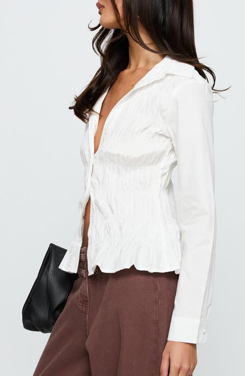 Princess Polly Cultivate Shirred Cotton Button-up Shirt In Neutral