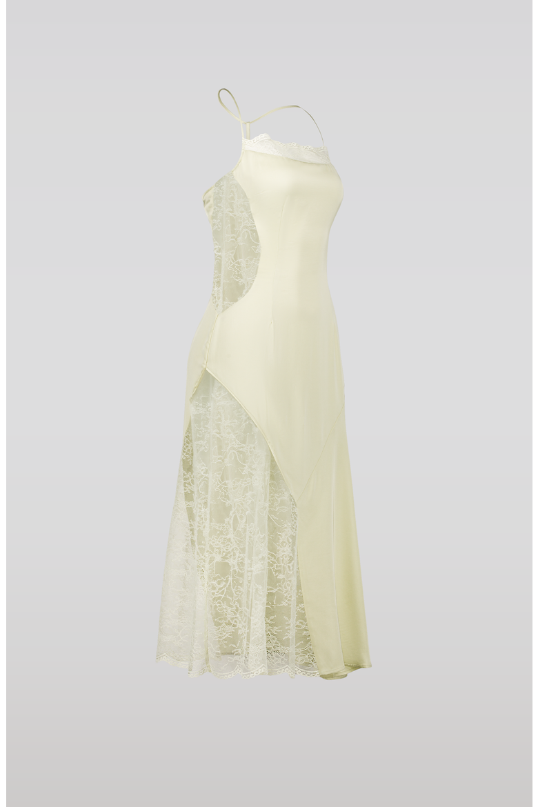 Lace Trim Midi Dress, Alternate, color, Light Green / Yellow