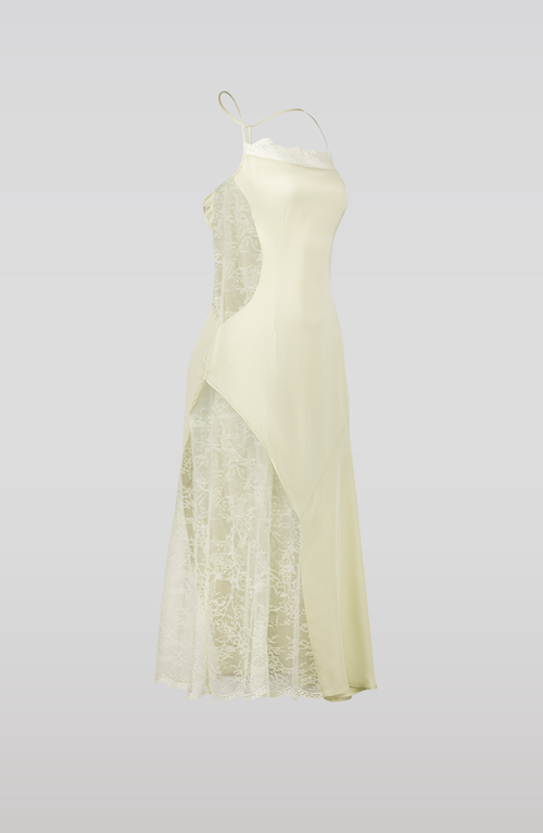 Saemdi Lace Trim Midi Dress In Gold